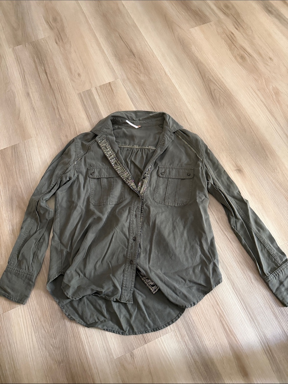 Free People Olive Green Women's Button Down Shirt